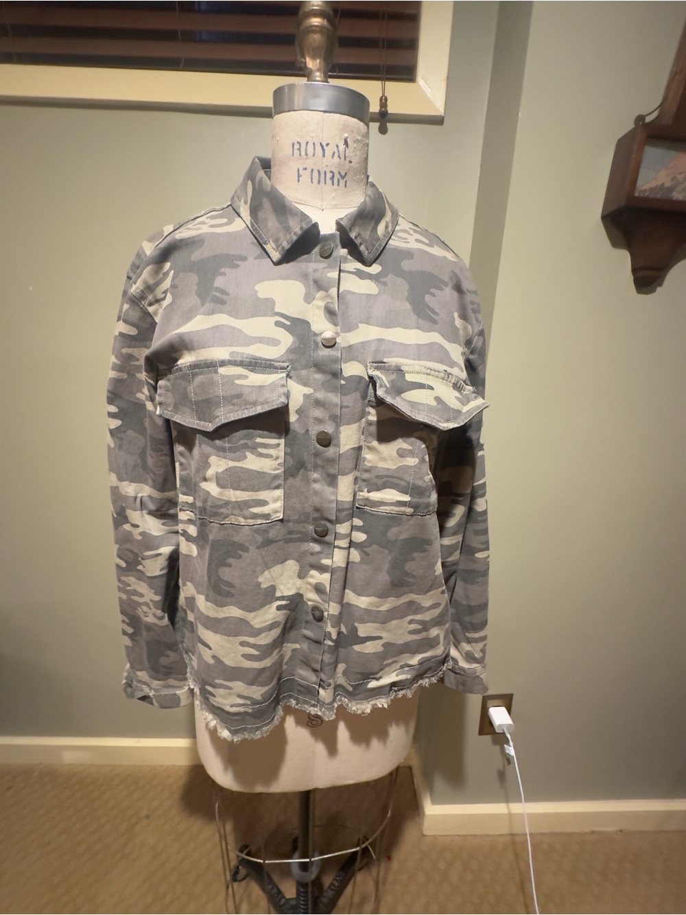 Grey Camouflage Snap Closure Shacket